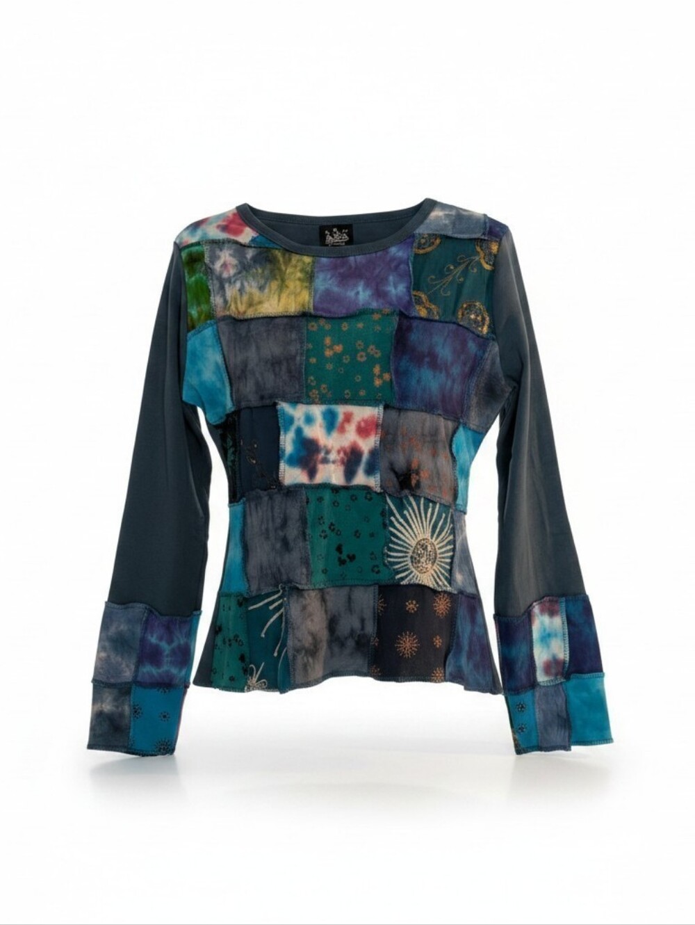 Ark Patchwork Tie Dye Long Sleeve Top Sequin Boho Sz S